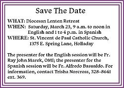 Diocesan Lenten Retreat is scheduled for March 23